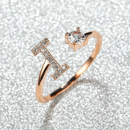 Adjustable Open Zircon Initial Ring A-Z Letters Fashion Womens Jewelry Gift - Aimall