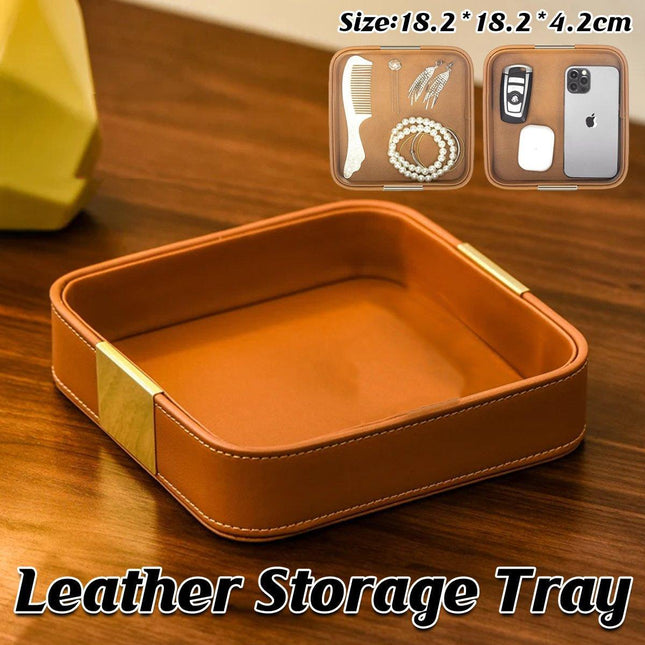 Leather Desktop Storage Tray Key Organizer Entryway Cosmetic Clutter Tray