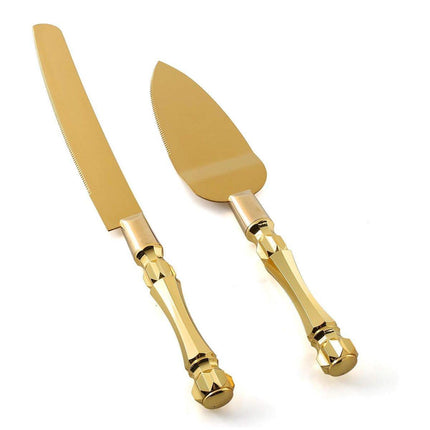 2pcs Stainless Steel Bread Knife Set Gold Serrated Cake Knife and Spatula Tool