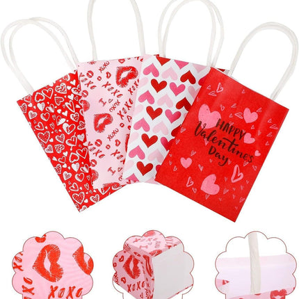 30x Valentines Day Love-Themed Tote Bag Elegant Kraft Paper Handbag Lightweight