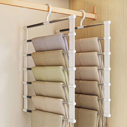 2pcs Multifunctional Folding Trouser Rack Multi Layer Storage Hanging Clothes
