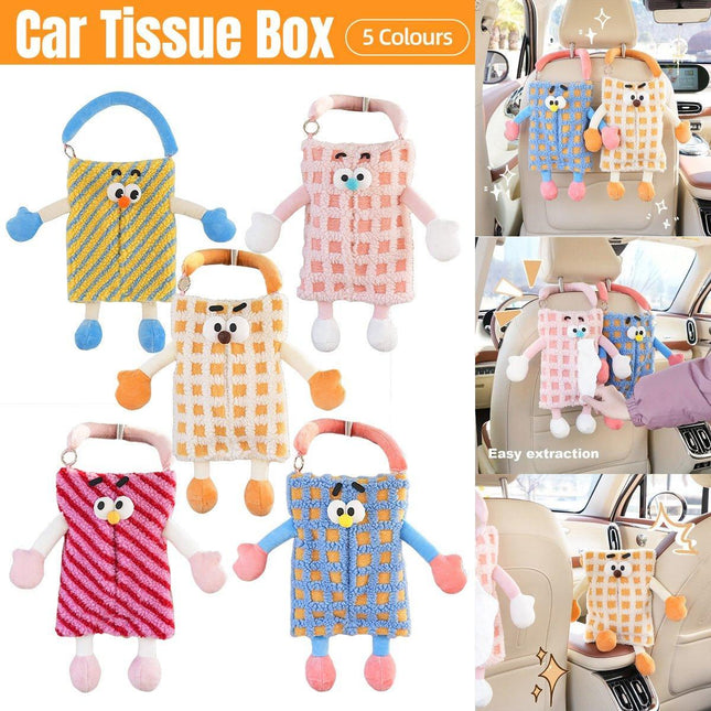 Plush Car Tissue Box Striped Plaid Seatback Hanging Tissue Holder Drawer Design