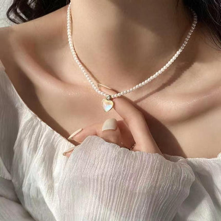 Retro Double Layer Women Necklace Pendant Necklace Clavicle Chain Pearl Choker - Aimall