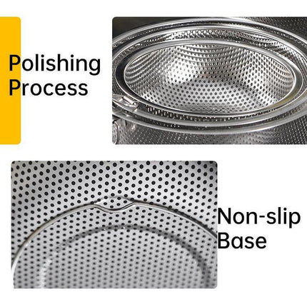 3PCS Stainless Steel Drain Basket Rice Washing Sieve Double Ear Strainer Basin