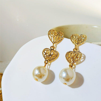 Retro Hollow Twist Imitation Pearl Earrings Fashion Statement Jewelry Gift
