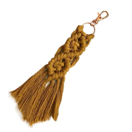 Boho Macrame Key ring Handwoven Tassel Pendant Keychain Purse Car Phone Bag - Aimall