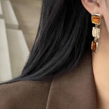 Vintage Brown Gold Dangle Earrings Women Girls Retro Bohemian Fashion