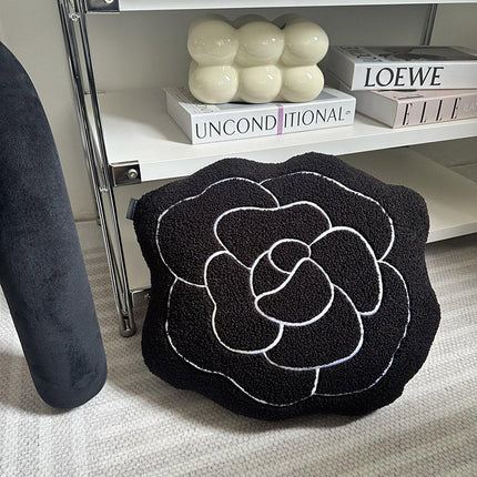 Luxury Cream Sofa Pillow Camellia Style Cushion Bed Decor Black White Design