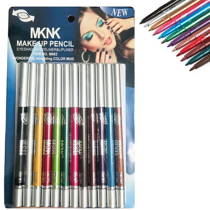 12 Colours Eyeliner Pencil Cosmetic Tool Makeup Pen Set Eye Shadow Glitter - Aimall