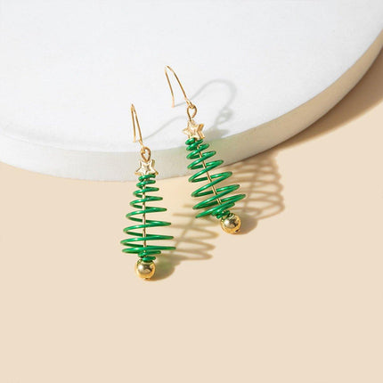 Festive Green Christmas Tree Earrings Holiday Jewelry for Women Gift Accessory