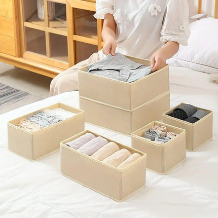 6Piece Set Foldable Non-woven Underwear Bra Socks Storage Box Drawer Organizer