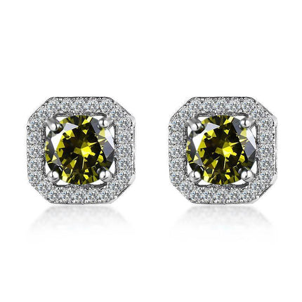 1 Pair Brilliant Square Cut Cubic Zirconia Stud Earrings Stainless Steel E135 7Clours - Aimall