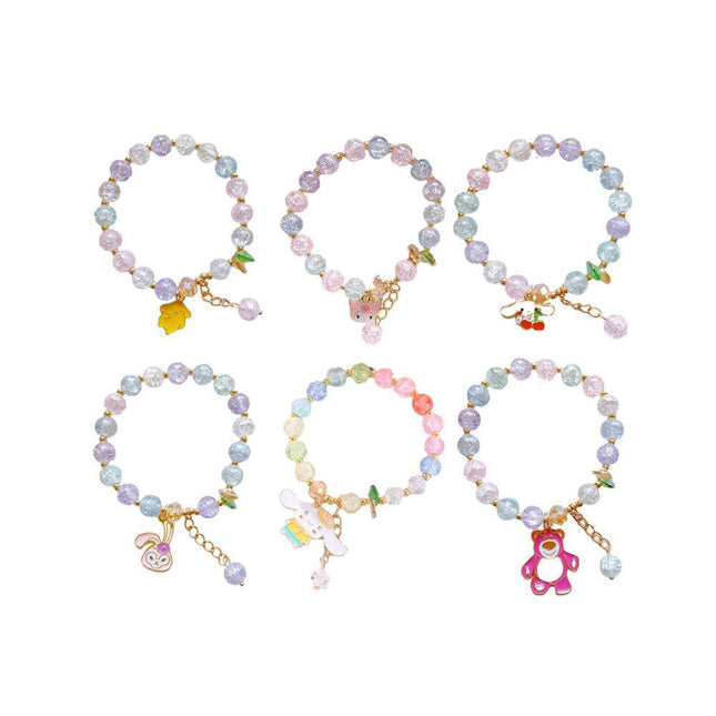 Tree & Flower Designed White Crystal Charm Beaded Bracelet Jewellery - Aimall