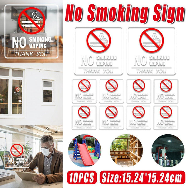 10pcs No Smoking Sign Waterproof Removable Sticker Label Safety Warning Notice