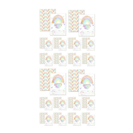 20PCS Rainbow Party Invitation Cards With Envelopes Birthday Theme Colourful Set