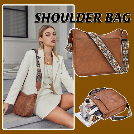 Retro Large Capacity Colorblock Shoulder Crossbody Bag Strap Multi-functional