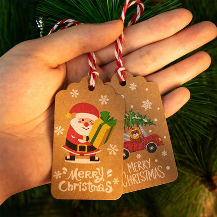 50PCS Christmas Kraft Paper Gift Tags Vintage Holiday Party Card Packaging Decor