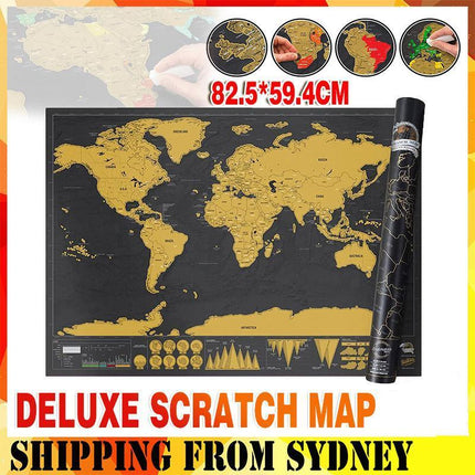 Deluxe Scratch off world Map Interactive large Poster Atlas Travel Decor Gift - Aimall
