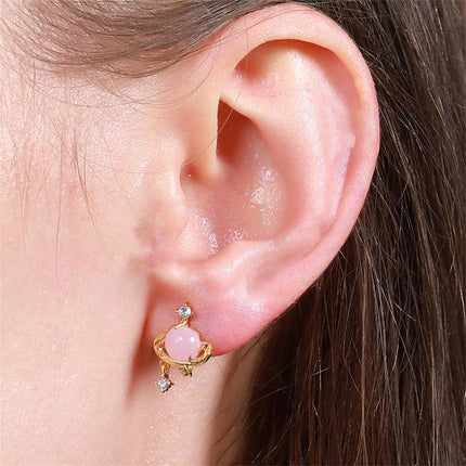 Pink Tone Minimalist Tiny Moon Star Heart Earrings Ear Bone Stud Women Jewelry - Aimall