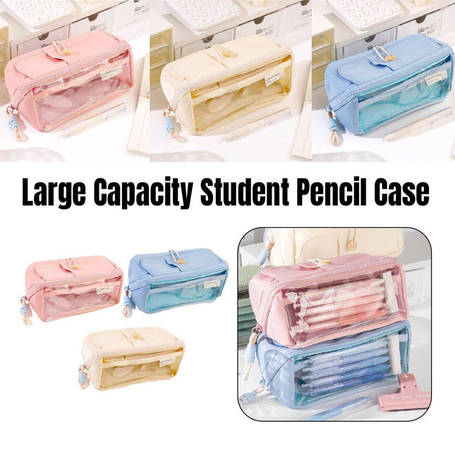 Large Capacity Japanese Style Student Stationery Bag Plain Colour Pen Case