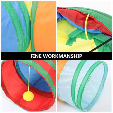 Foldable Rainbow Cat Tunnel Interactive Pet Toy with Tee Shape Fun Play Tunnel