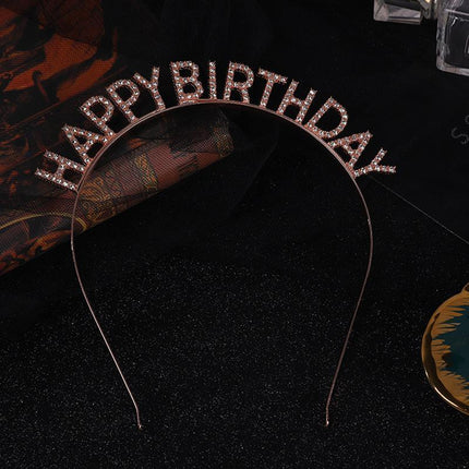 New Happy Birthday Headband Girl Letter Rhinestone Crown Hair Band Birthday Hat - Aimall