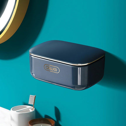 Household Wall Mounted Soap Box With Lid Drainage Non Punch Bathroom Storage Box