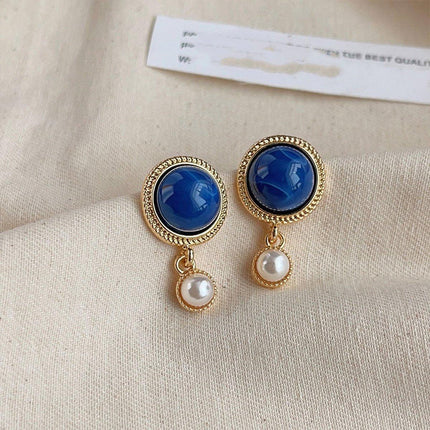 Retro Blue Oil Drop Earrings Fashion Needle Jewellery Elegant Niche Style