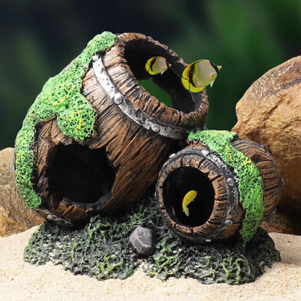 Aquarium Fish Tank Decoration Hiding Cave Simulation Barrel Aquascape Ornament