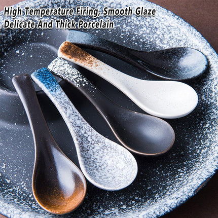 5pcs Ceramic Soup Spoons Household Kitchen Utensils for Cooking and Serving Food