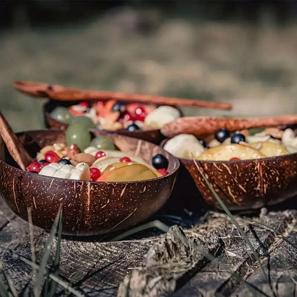 2Sets Natural Coconut Shell Bowls Dessert Fruit Salad Serving Bowls
