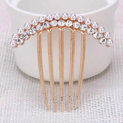 Rhinestone Pearl Hair Comb Golden Temperament Ornament Hair Comb Temperament - Aimall