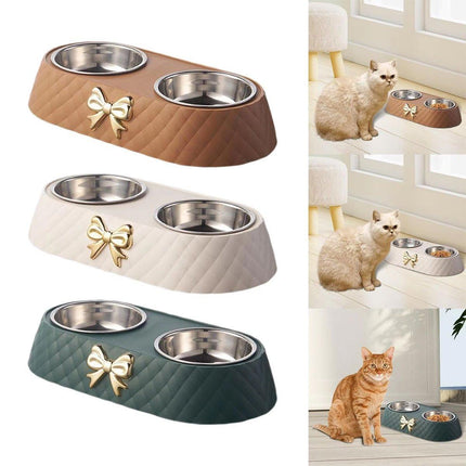 Stainless Steel Double Pet Bowl Non-Slip Anti-Knock Dog Cat Feeder Utensils