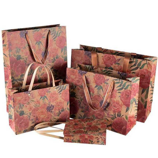 10pcs Vintage Rose Paper Gift Bags Tote for Weddings Birthday Party Favors