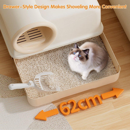 Plastic Fully Enclosed Cat Litter Box with Drawer Odor Control Litter Pan Cats