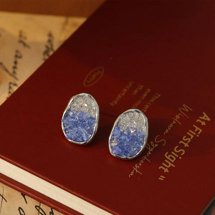 Retro Blue Crystal Earrings Fashion Jewelry Sea Salt Silver Needle Design