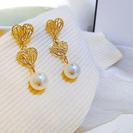Retro Hollow Twist Imitation Pearl Earrings Fashion Statement Jewelry Gift