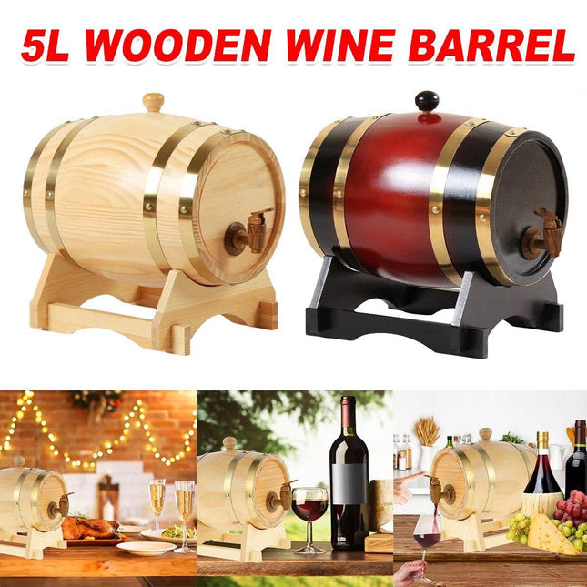 5L Wooden Wine Barrel Whiskey Rum Beer Spirits Storage Brewing Cask Vintage