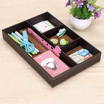 Leather Desktop Organizer Multi-functional Storage Tray Key Jewellery Box