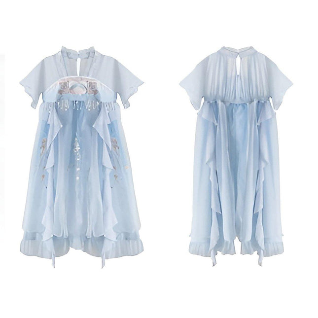 Blue Hanfu Girl Super Fairy Dress Mesh Traditional Chinese Style Princess Outfit