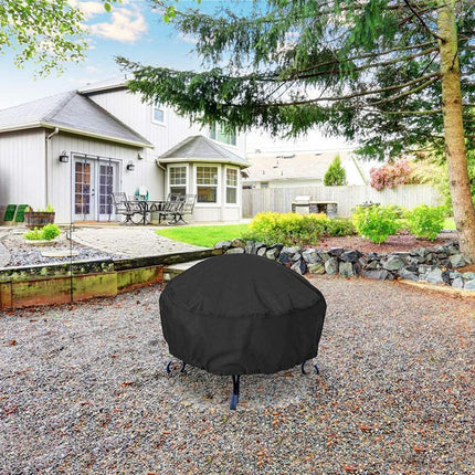 210D Outdoor Round Fire Pit Cover Garden BBQ Grill Bucket Pritector Waterproof - Aimall