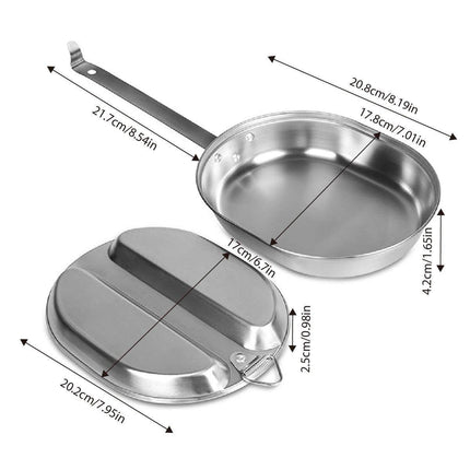 Portable Outdoor Stainless Steel Lunch Box Long Handle Oval Camping Cookware