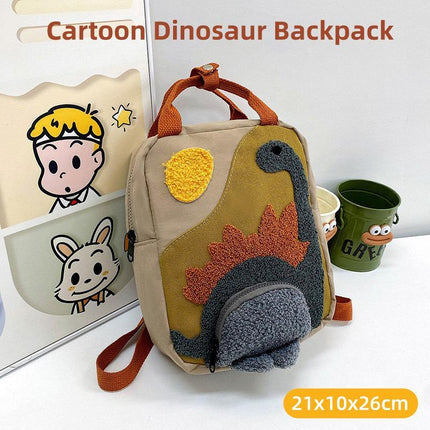 Dinosaur Canvas School Backpack Cartoon Shoulder Bag for Kids Small Travel Bag