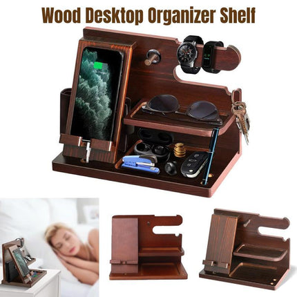 Wooden Mobile Phone Holder Desk Organizer Multifunctional Storage Shelf Stand