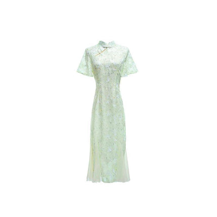 Chinese Traditional Cheongsam Women Lace Embroidered Qipao Evening Dress - Aimall