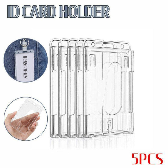 5Pcs Clear Id Card Holder Hard Plastic Vertical Double Sides Badge Business Work - Aimall