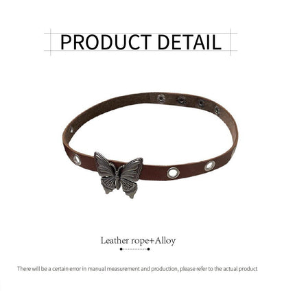 Elegant Brown Leather Butterfly Necklace with Adjustable Strap Stylish Gift