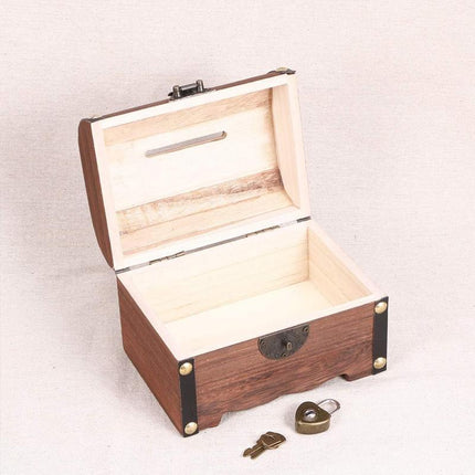 Wooden Treasure Chest Retro Money Storage Box Case Coin Piggy Bank Organizer - Aimall