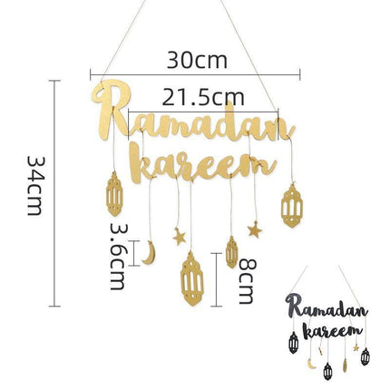 Ramadan Kareem Wooden Ornament Eid Mubarak Islam Mosque Party Hanging Decor Aimall