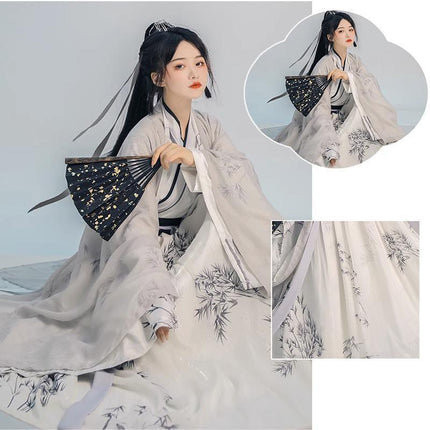 Hanfu Dress Women Ancient Chinese Traditional Fairy White Bamboo Costume Summer - Aimall